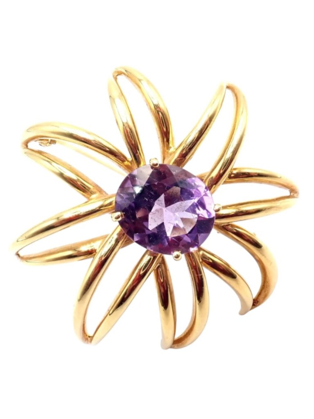 Authentic! Tiffany & Co Fireworks 18k Yellow Gold Amethyst Pin Brooch 1994